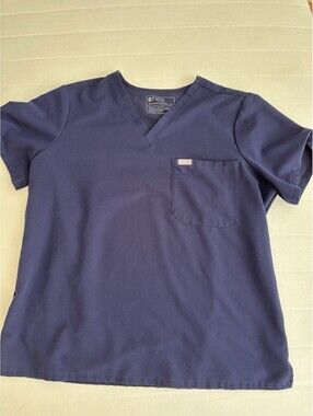 FIGS Navy Blue Scrub Top XL Technical Collection V-Neck Medical Nurse Uniform